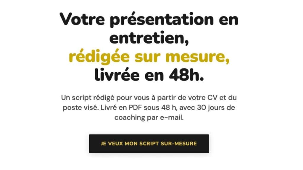 Présentation entretien d'embauche rédigée sur mesure à partir de votre CV, livrée en PDF sous 48 h